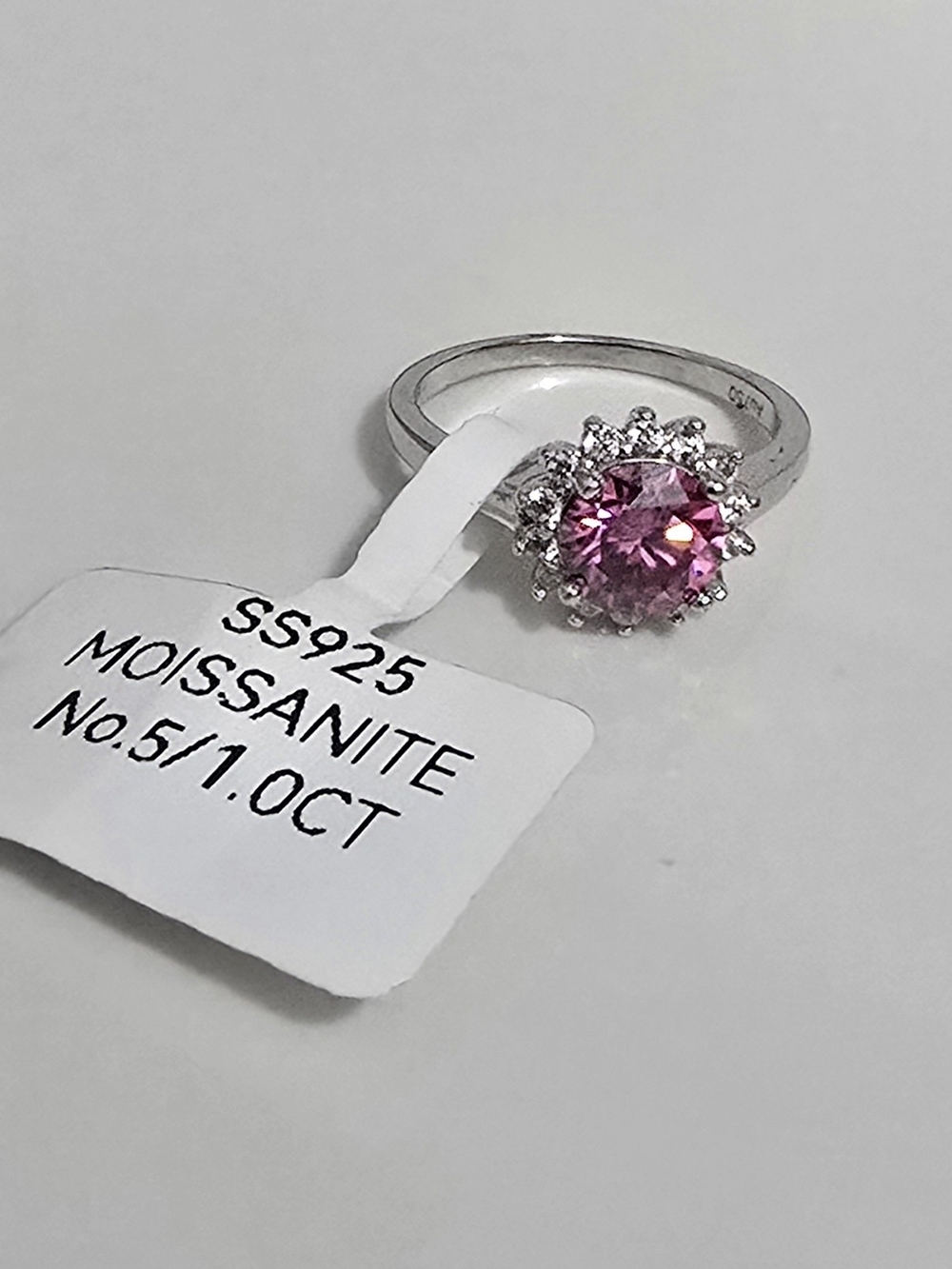 Sterling Silver Pink Moissanite Halo Ring - SS925